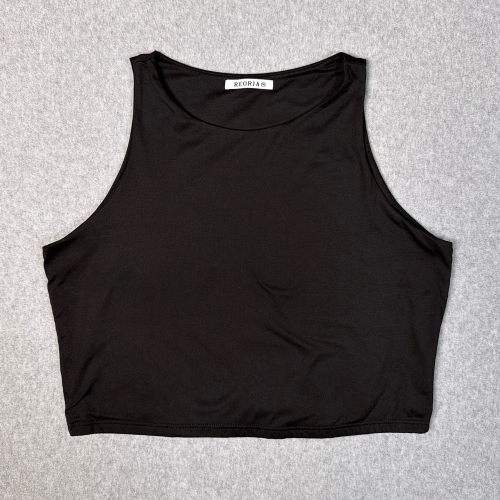 REORIA Black High Neck Cropped Tank Top Racerback Sleeveless Shirt 2XL